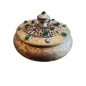 Antique Gilt Bronze & Jeweled Powder Covered Jar (A1718)